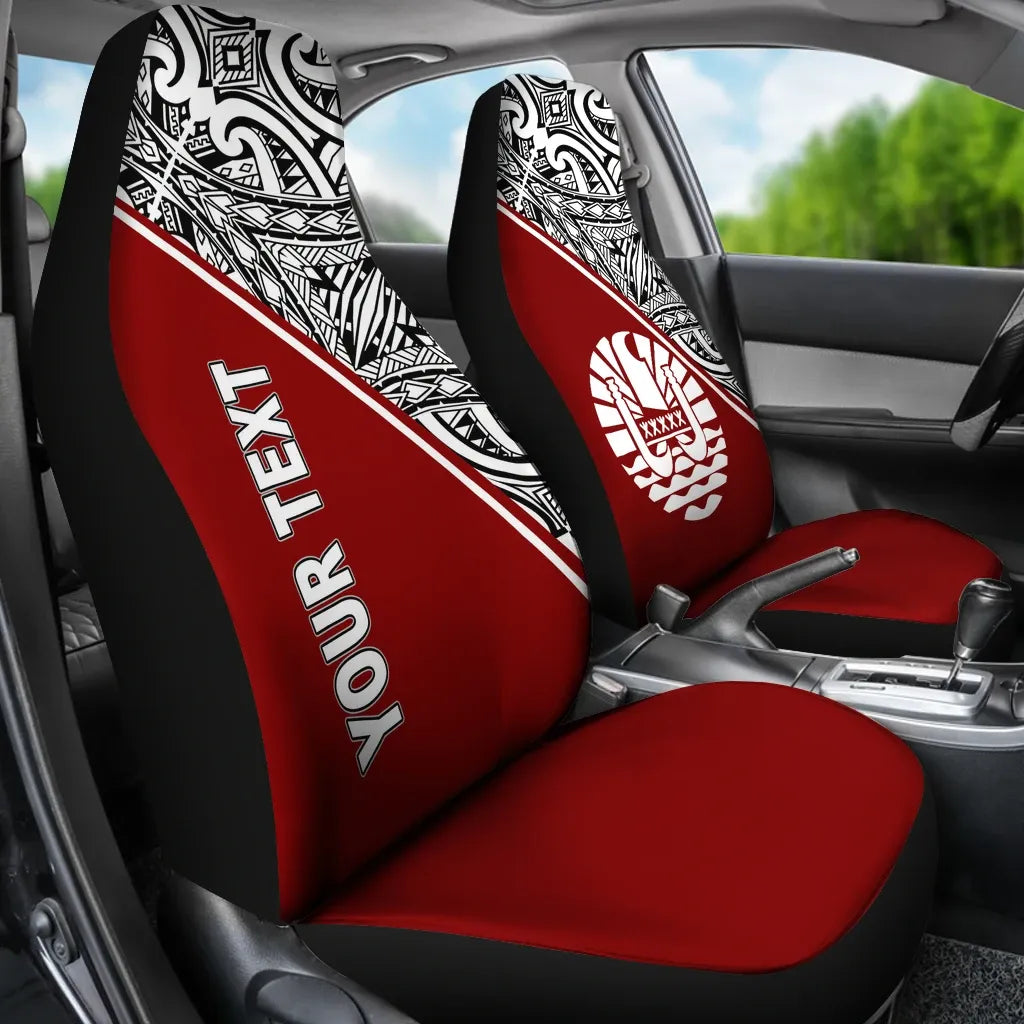 Tahiti Custom Personalised Car Seat Covers - Tahiti Flag Polynesian Red Curve