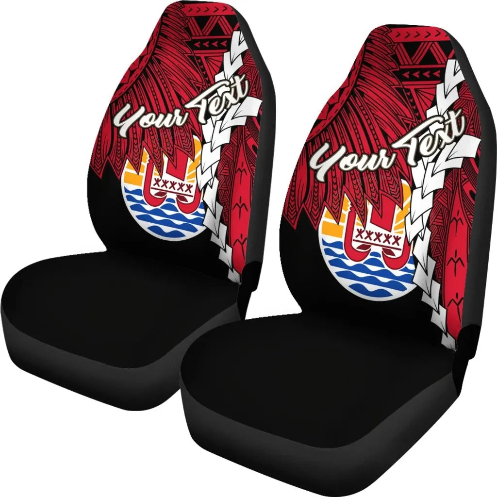 Tahiti Polynesian Custom Personalised Car Seat Covers - Tribal Wave Tattoo Flag Style