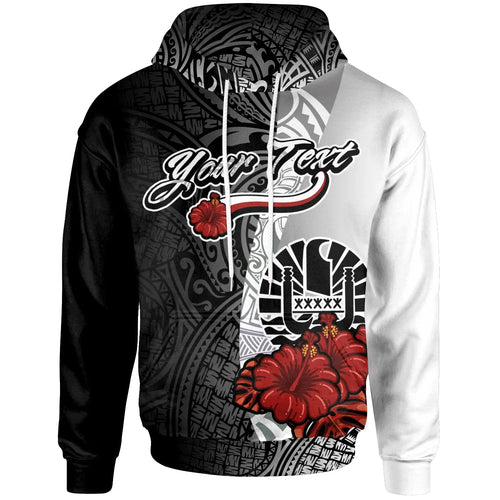 Tahiti Polynesian Custom Personalised Hoodie - Coat Of Arms With Hibiscus White