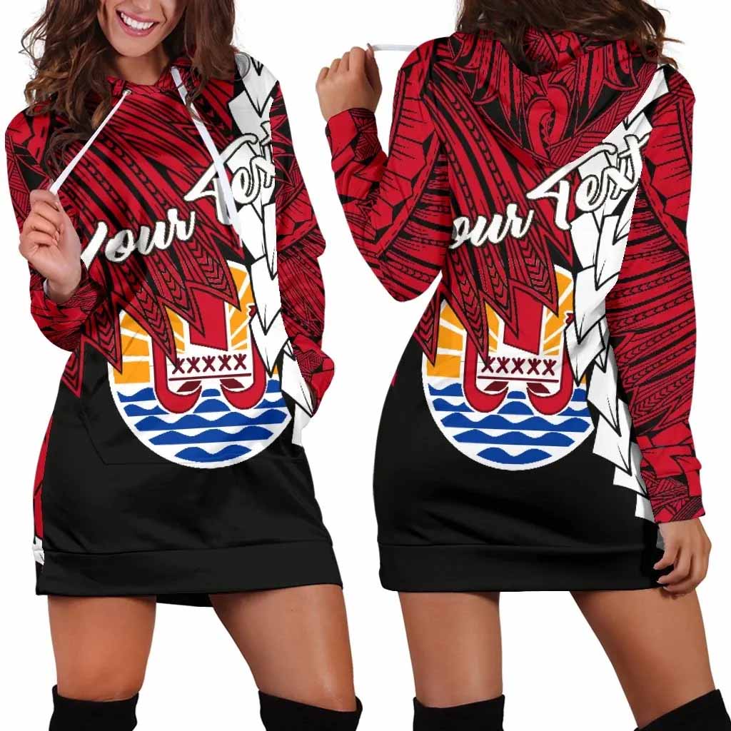 Tahiti Polynesian Custom Personalised Hoodie Dress - Tribal Wave Tattoo Flag Style