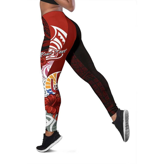 Tahiti Polynesian Custom Personalised Legging  - Coat Of Arm With Hibiscus