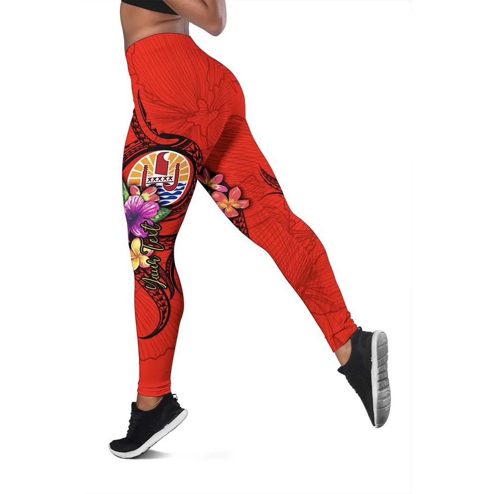 Tahiti Polynesian Custom Personalised Legging - Floral With Seal Red