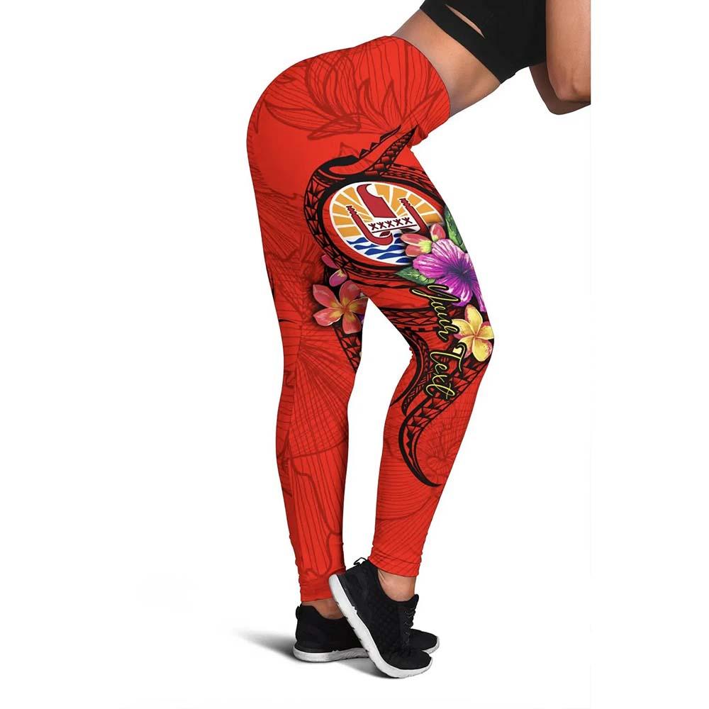 Tahiti Polynesian Custom Personalised Legging - Floral With Seal Red