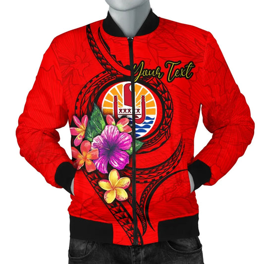 Tahiti Polynesian Custom Personalised Bomber Jacket - Floral With Seal Red
