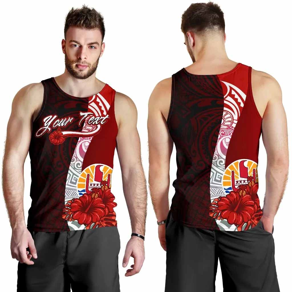 Tahiti Polynesian Custom Personalised Men Tank Top - Coat Of Arm With Hibiscus