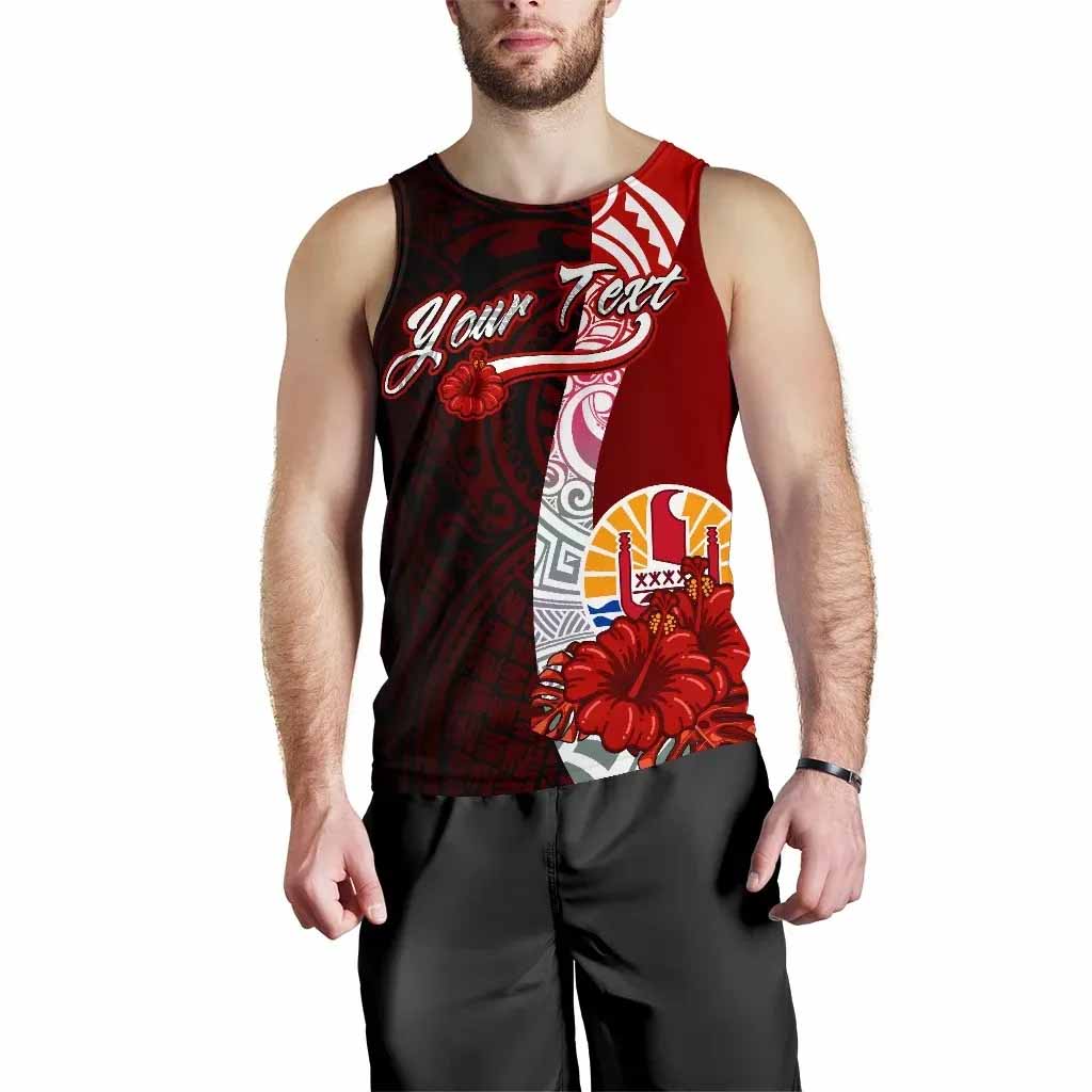 Tahiti Polynesian Custom Personalised Men Tank Top - Coat Of Arm With Hibiscus