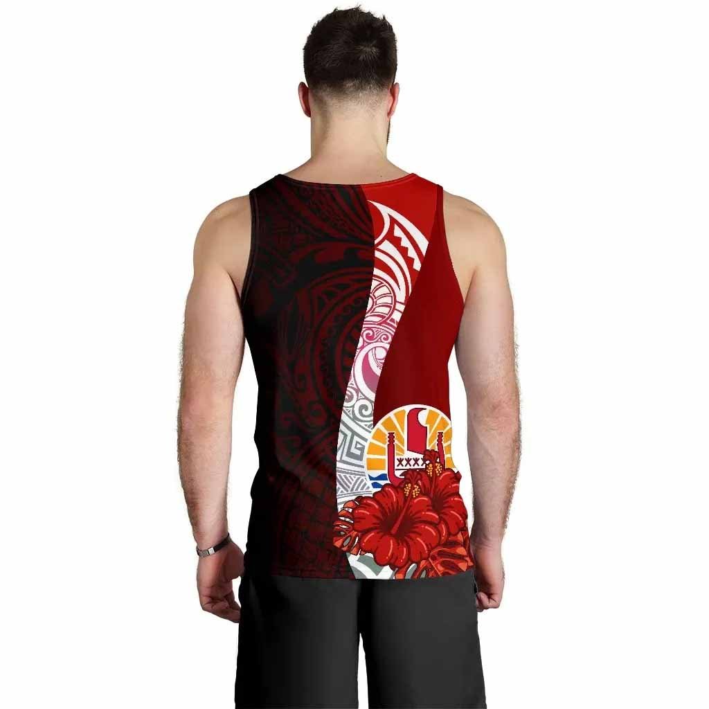 Tahiti Polynesian Custom Personalised Men Tank Top - Coat Of Arm With Hibiscus