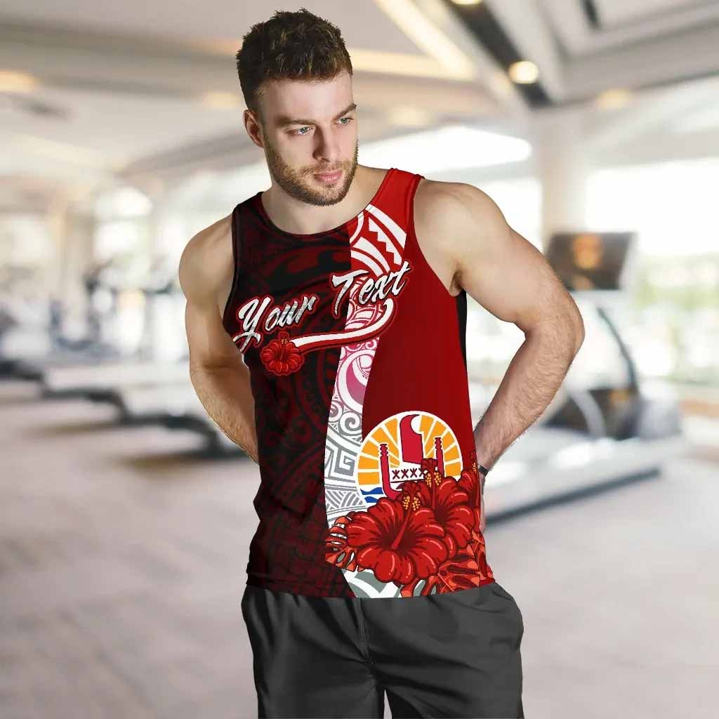 Tahiti Polynesian Custom Personalised Men Tank Top - Coat Of Arm With Hibiscus