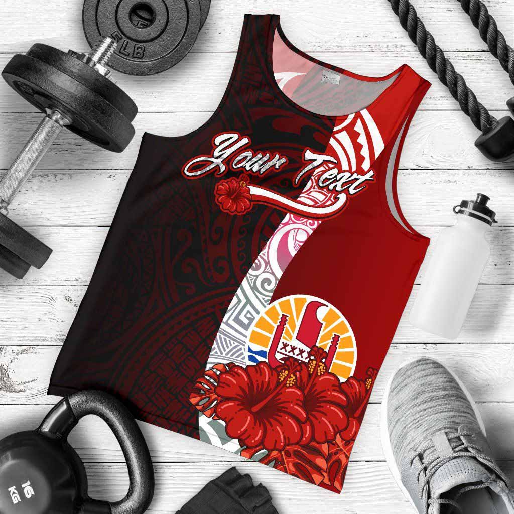Tahiti Polynesian Custom Personalised Men Tank Top - Coat Of Arm With Hibiscus