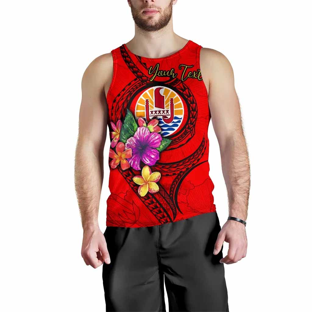 Tahiti Polynesian Custom Personalised Men Tank Top - Floral With Seal Red