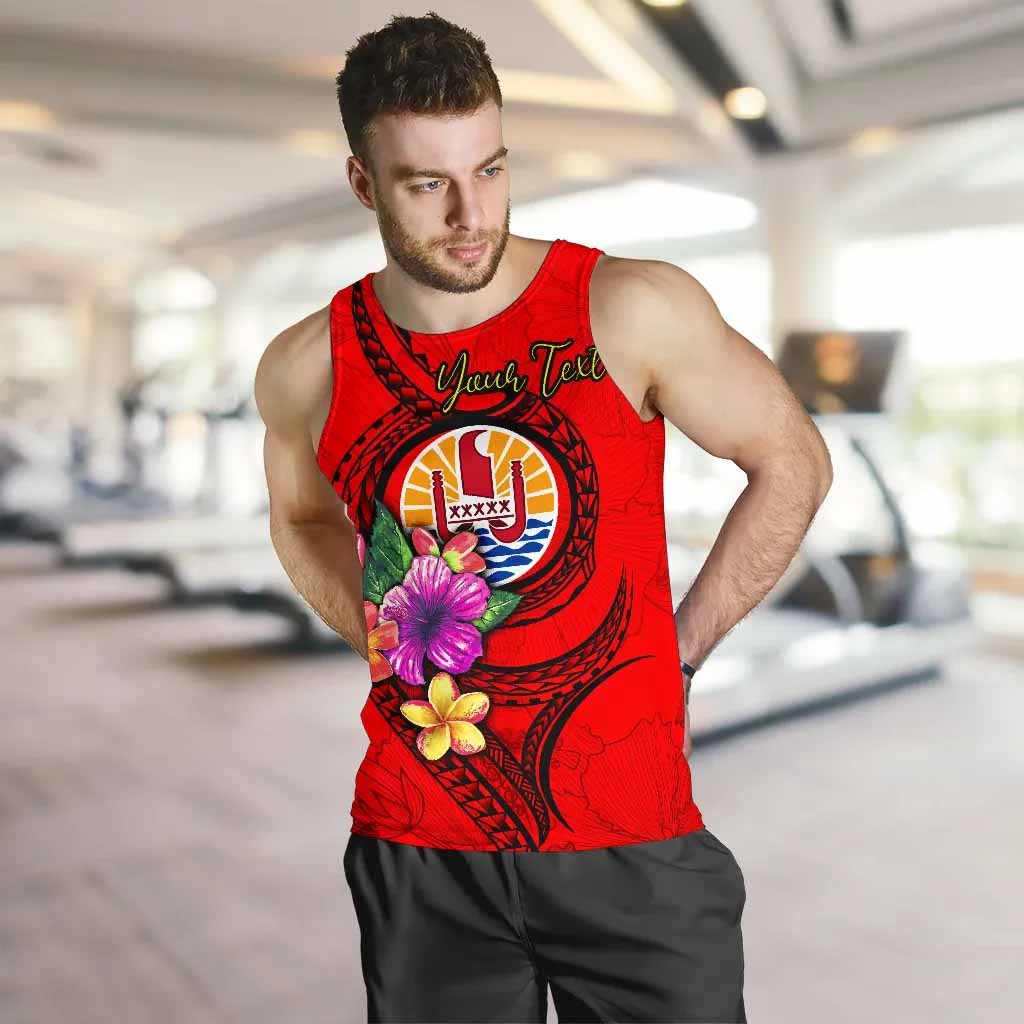 Tahiti Polynesian Custom Personalised Men Tank Top - Floral With Seal Red