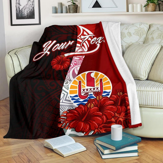 Tahiti Polynesian Custom Personalised Premium Blanket - Coat Of Arm With Hibiscus