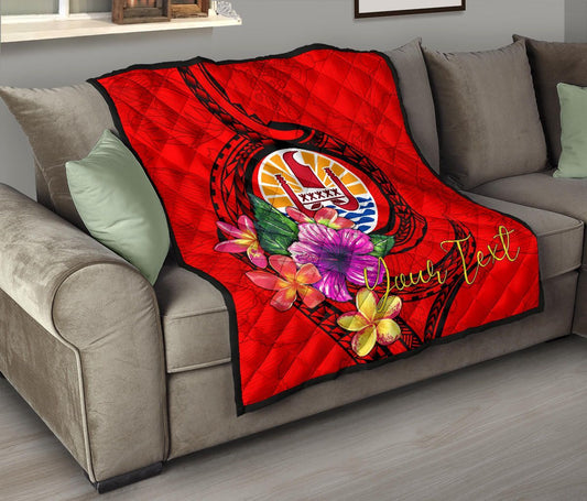 Tahiti Polynesian Custom Personalised Premium Quilt - Floral With Seal Red
