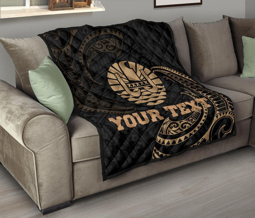 Tahiti Polynesian Custom Personalised Premium Quilt - Gold Tribal Wave