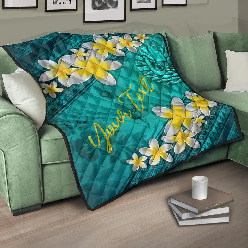 Tahiti Polynesian Custom Personalised Quilt - Plumeria With Blue Ocean