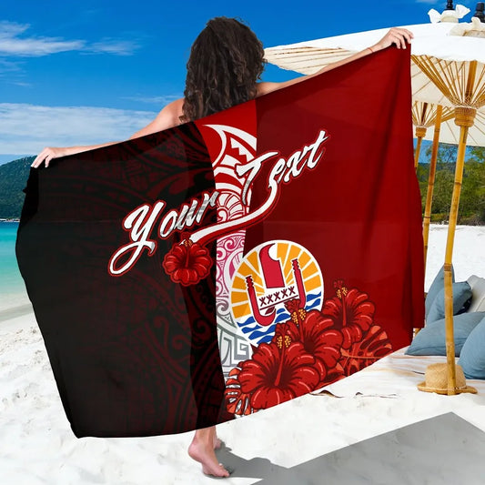 Tahiti Polynesian Custom Personalised Sarong - Coat Of Arm With Hibiscus