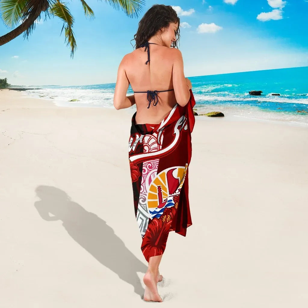 Tahiti Polynesian Custom Personalised Sarong - Coat Of Arm With Hibiscus