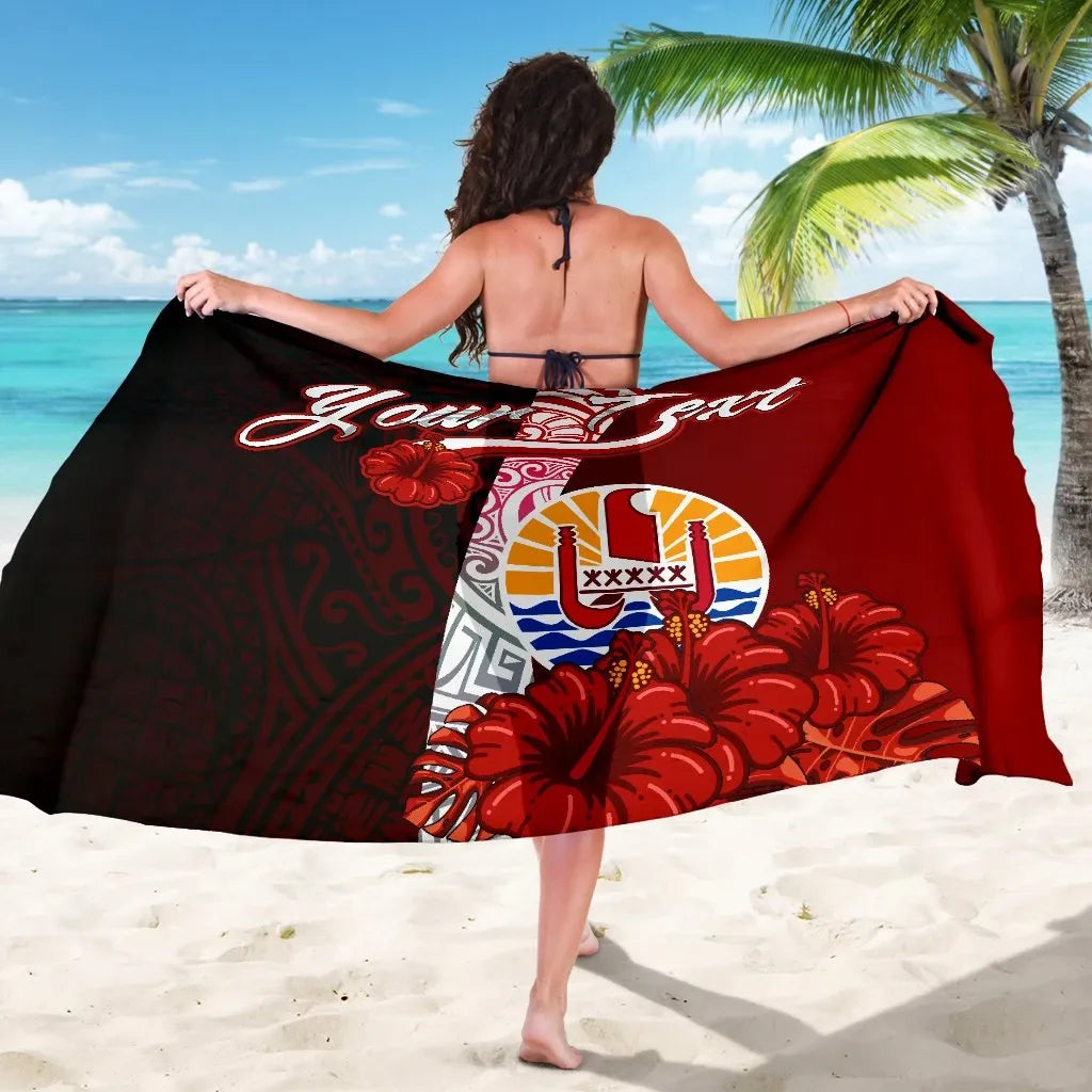 Tahiti Polynesian Custom Personalised Sarong - Coat Of Arm With Hibiscus