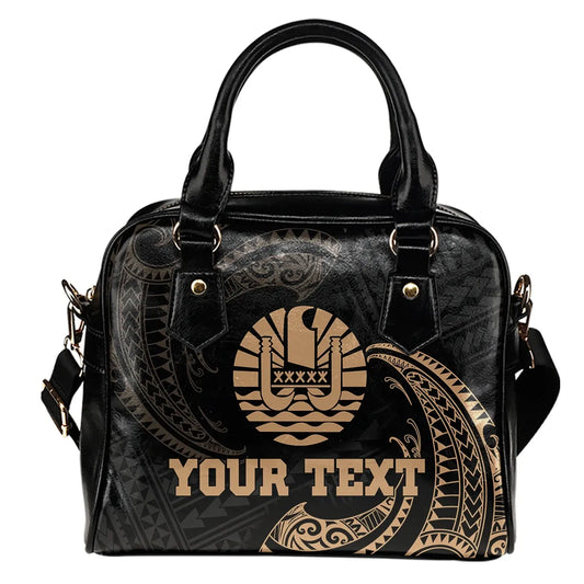 Tahiti Polynesian Custom Personalised Shoulder Handbag - Gold Tribal Wave