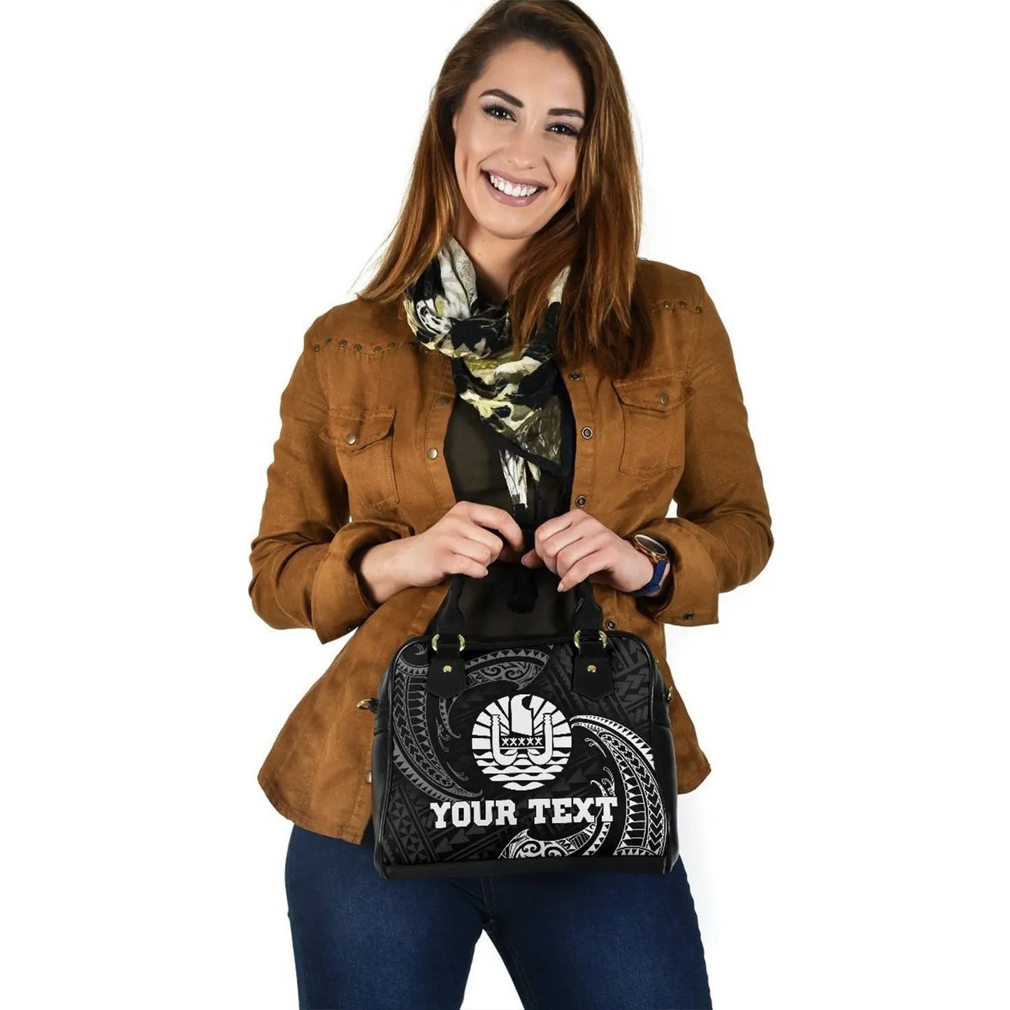 Tahiti Polynesian Custom Personalised Shoulder Handbag - White Tribal Wave
