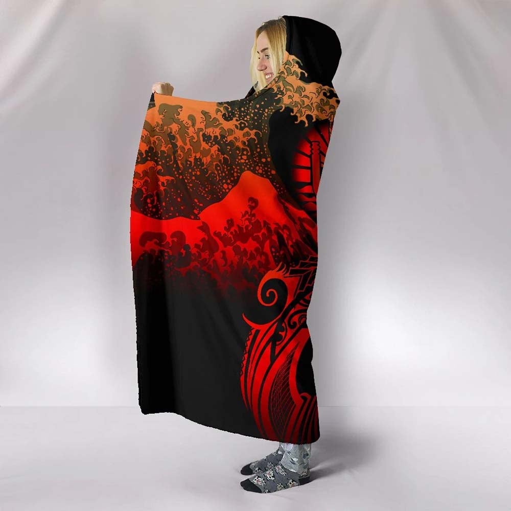 Tahiti Polynesian Hooded Blanket - Plumeria Flowers And Waves