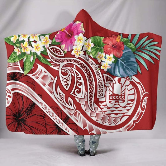 Tahiti Polynesian Hooded Blanket - Summer Plumeria (Red)