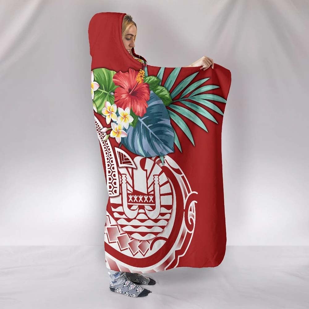 Tahiti Polynesian Hooded Blanket - Summer Plumeria (Red)