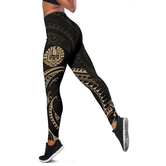 Tahiti Polynesian Legging - Gold Tribal Wave