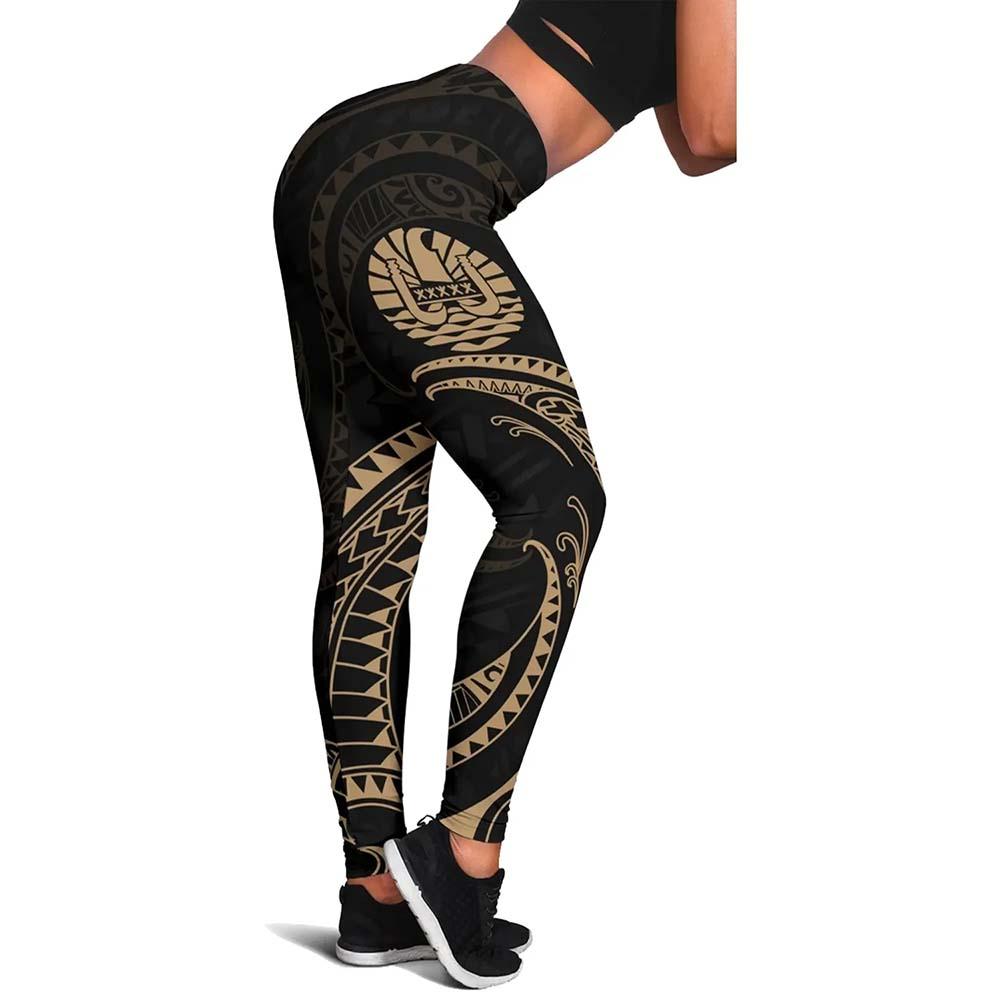 Tahiti Polynesian Legging - Gold Tribal Wave