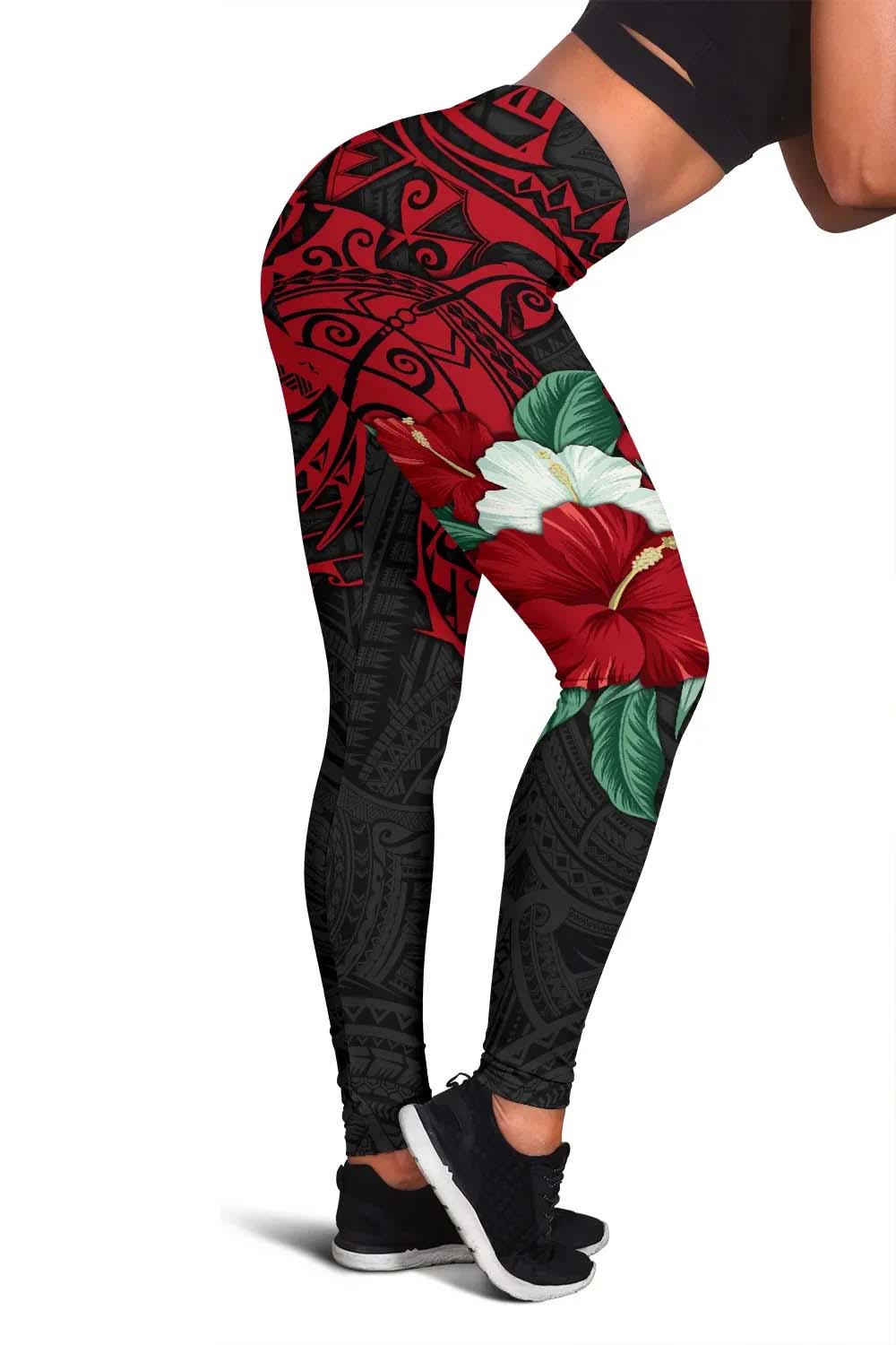 Tahiti Polynesian Legging - Hibiscus and Sea Turtle (Red)