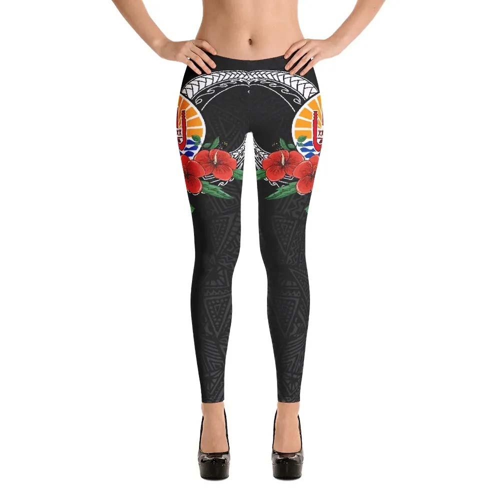 Tahiti Polynesian Legging - Hibiscus Coat of Arm Black