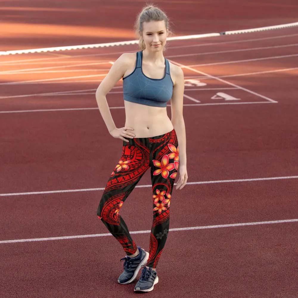 Tahiti Polynesian Legging - Red Plumeria