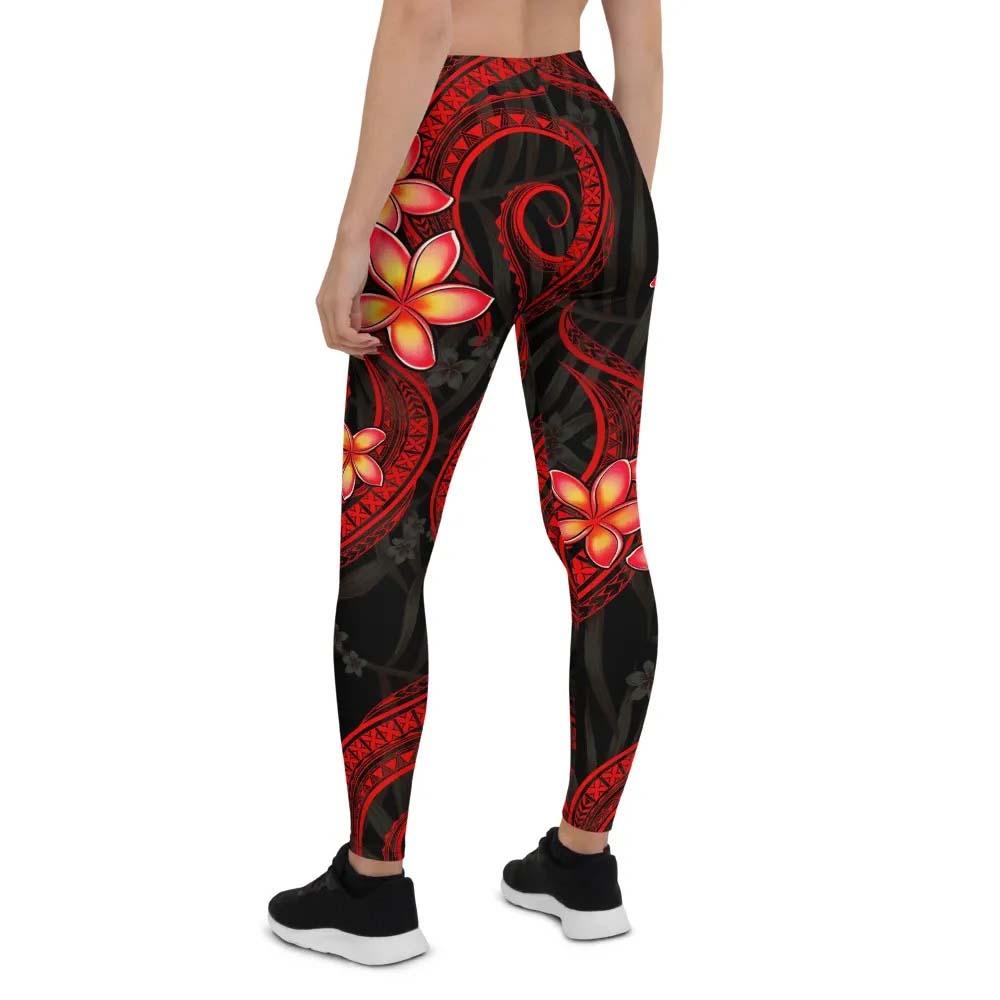 Tahiti Polynesian Legging - Red Plumeria