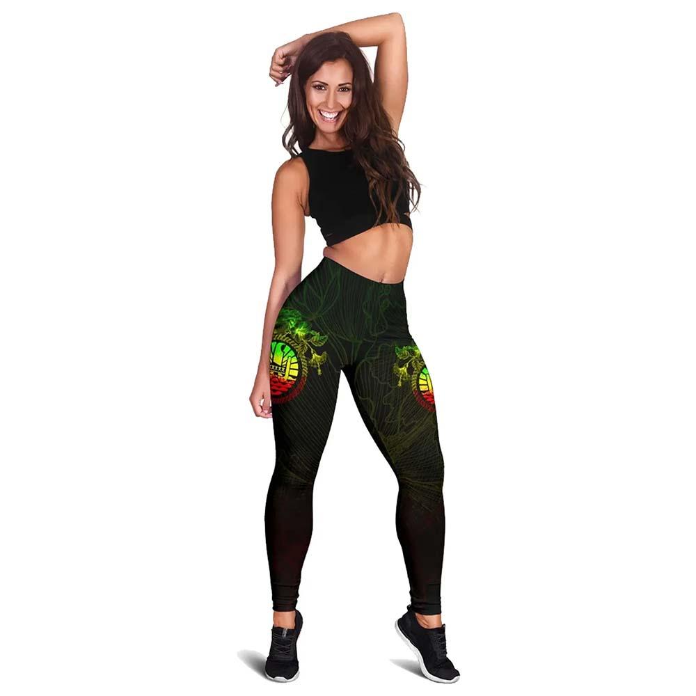 Tahiti Polynesian Legging - Reggae Turtle Hibiscus Flower Frame Vintage