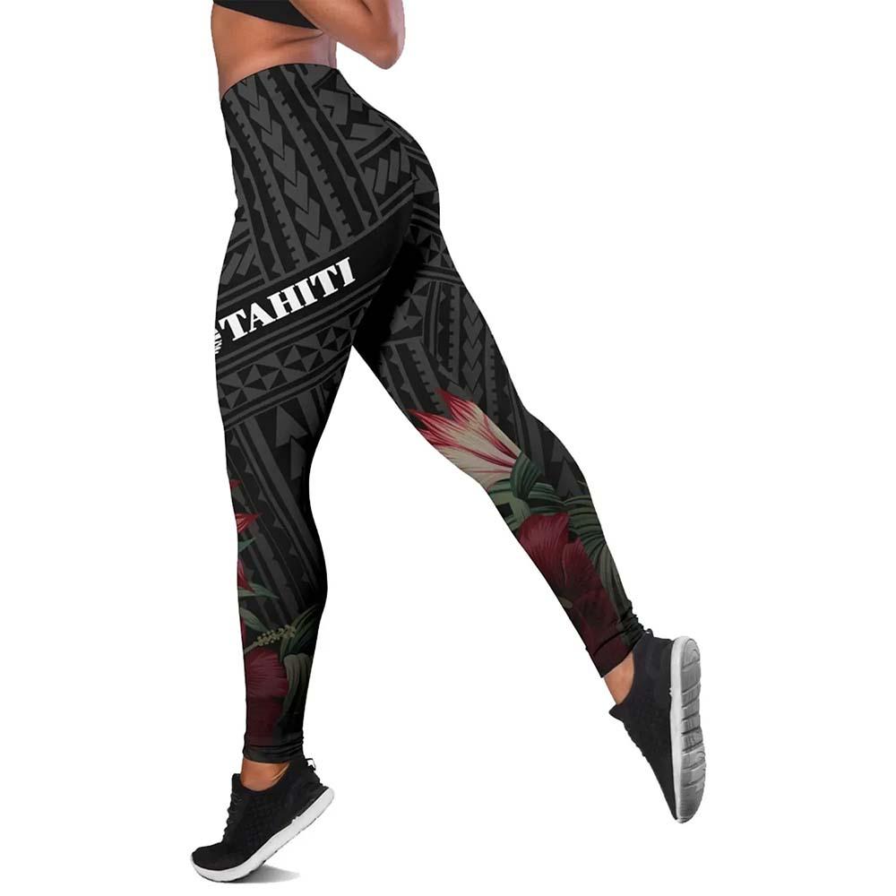 Tahiti Polynesian Legging - Tropical Vintage Hibiscus
