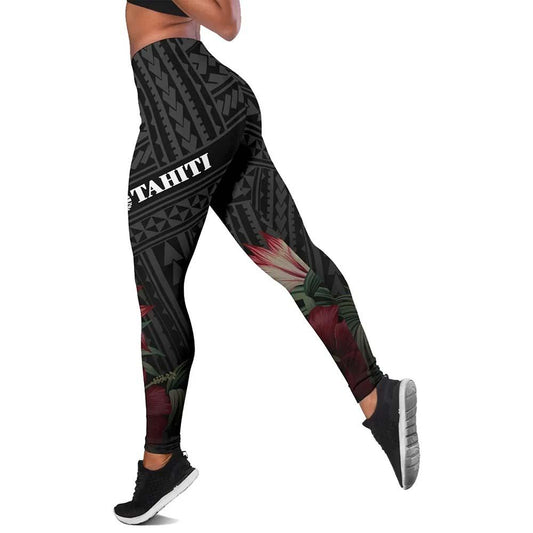 Tahiti Polynesian Legging - Tropical Vintage Hibiscus