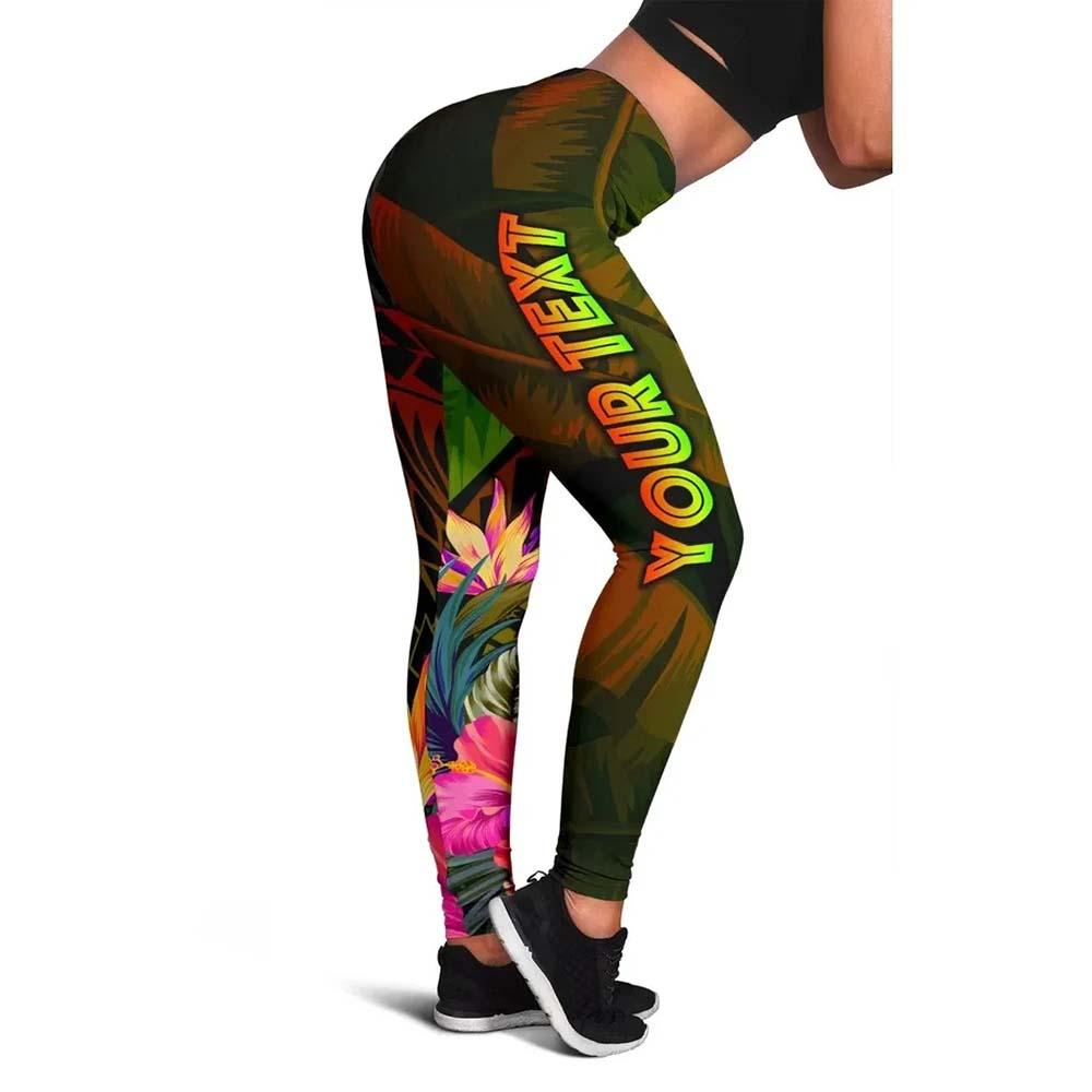Tahiti Polynesian Personalised Legging -  Hibiscus and Banana Leaves
