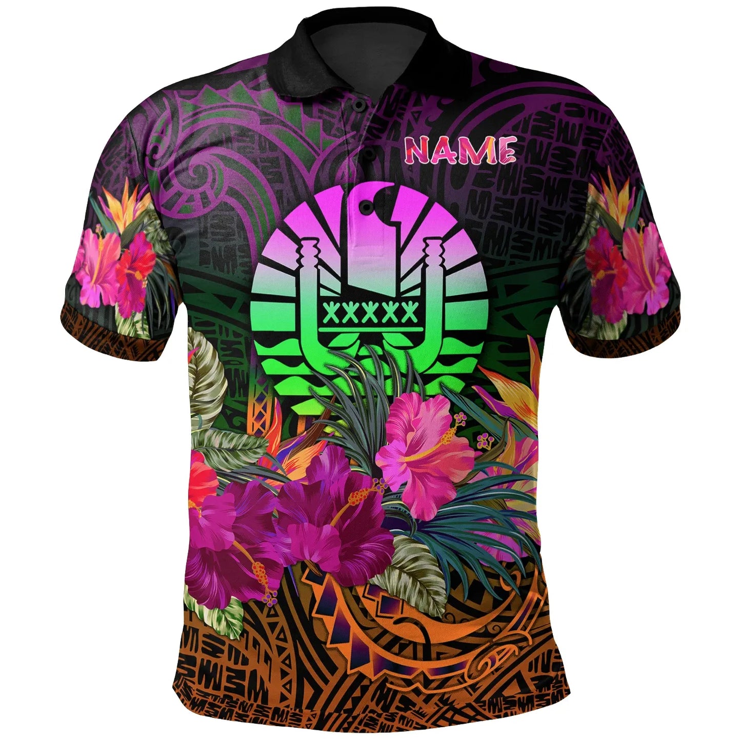 Tahiti Polynesian Personalised Polo Shirt - Summer Hibiscus