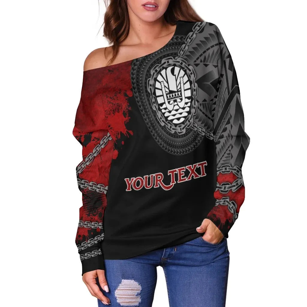 Tahiti Polynesian Personalised Women Off Shoulder Sweater - Polynesian Chain Style