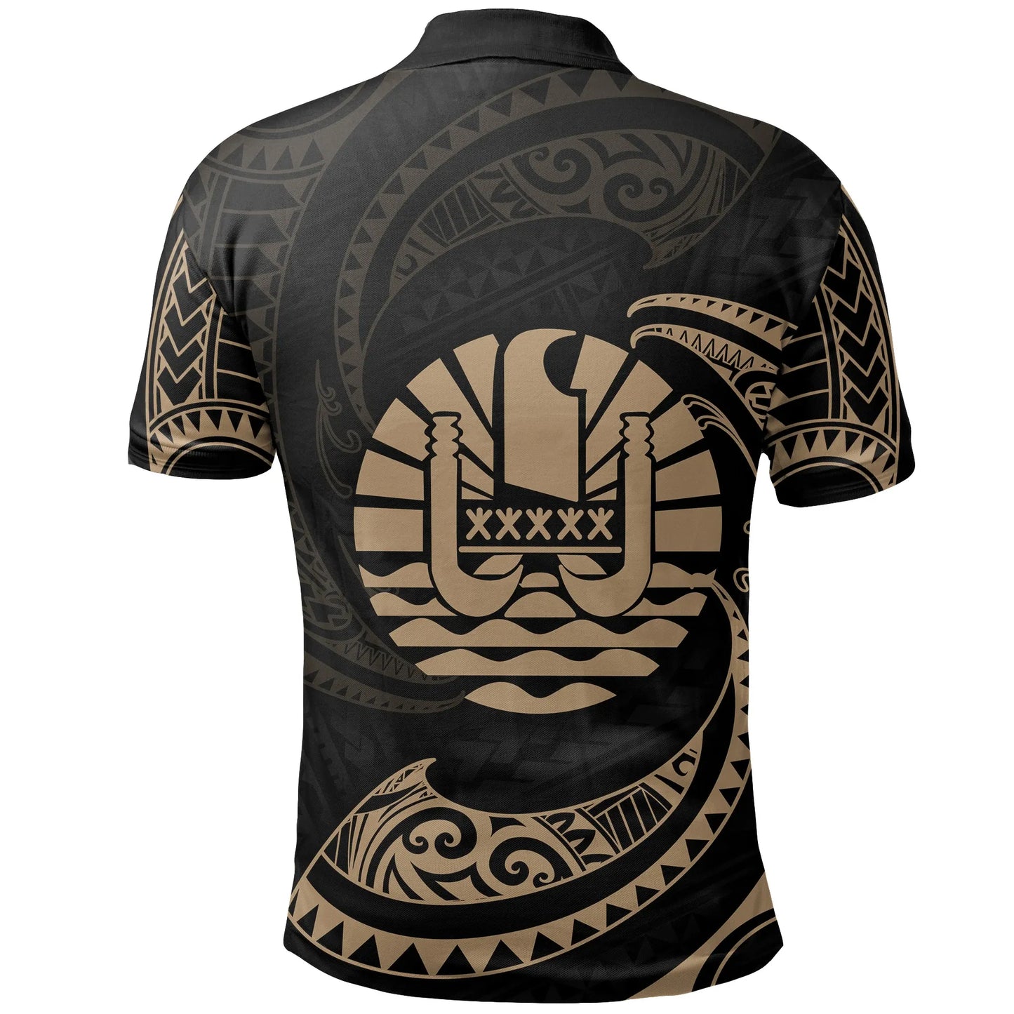 Tahiti Polynesian Polo Shirt - Gold Tribal Wave