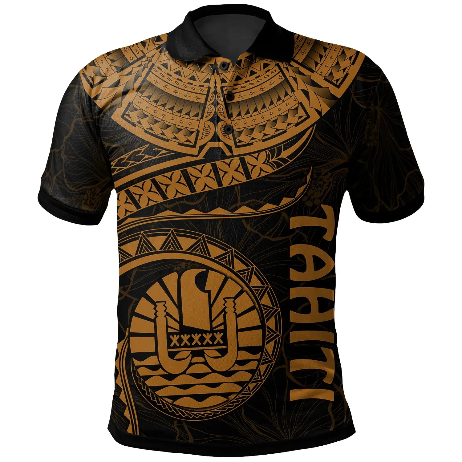 Tahiti Polynesian Polo Shirt - Tahiti Waves (Golden)