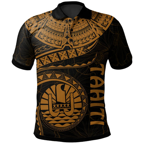 Tahiti Polynesian Polo Shirt - Tahiti Waves (Golden)