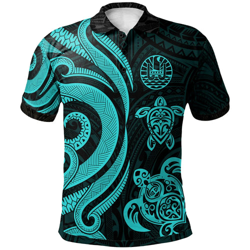Tahiti Polynesian Polo Shirt - Turquoise Tentacle Turtle
