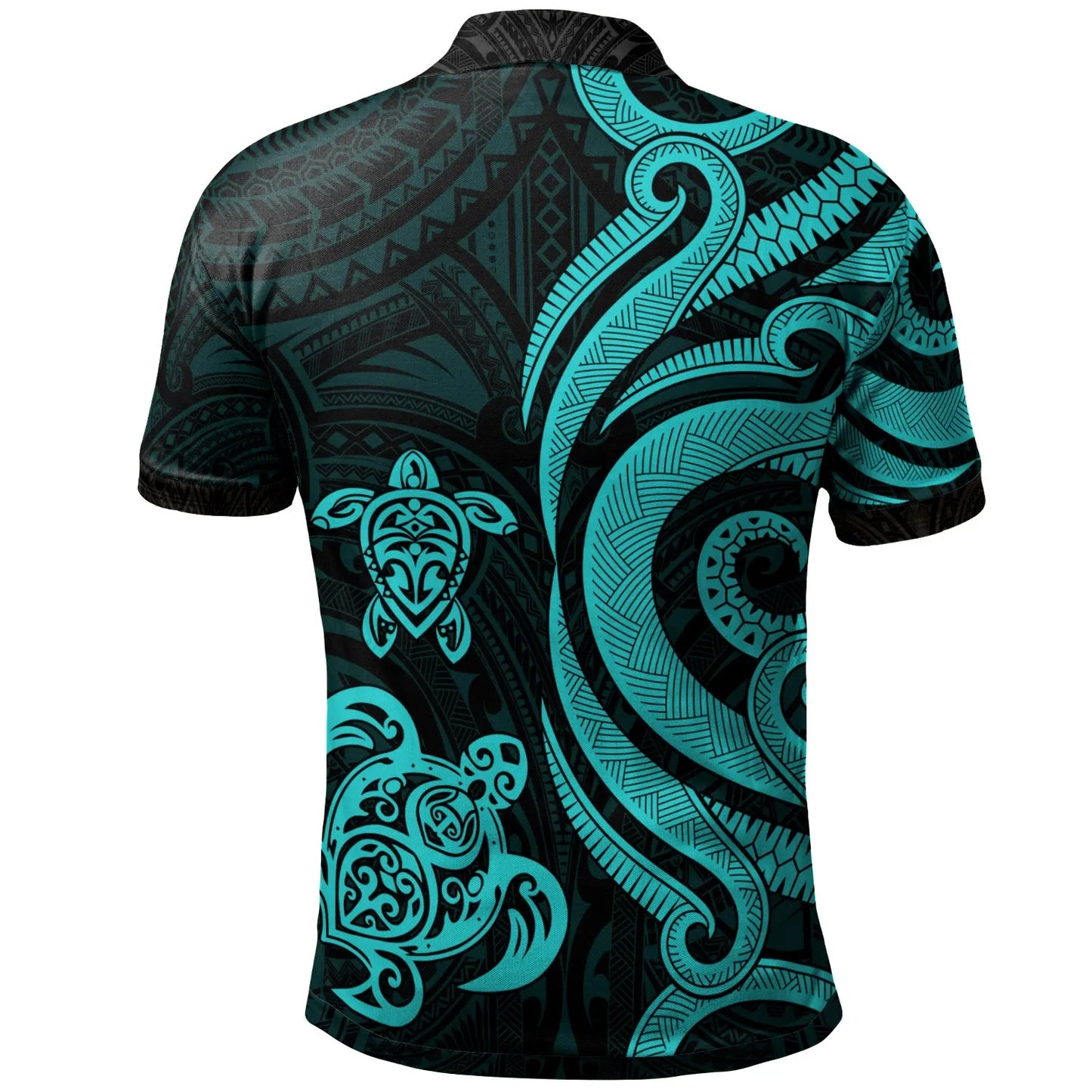 Tahiti Polynesian Polo Shirt - Turquoise Tentacle Turtle