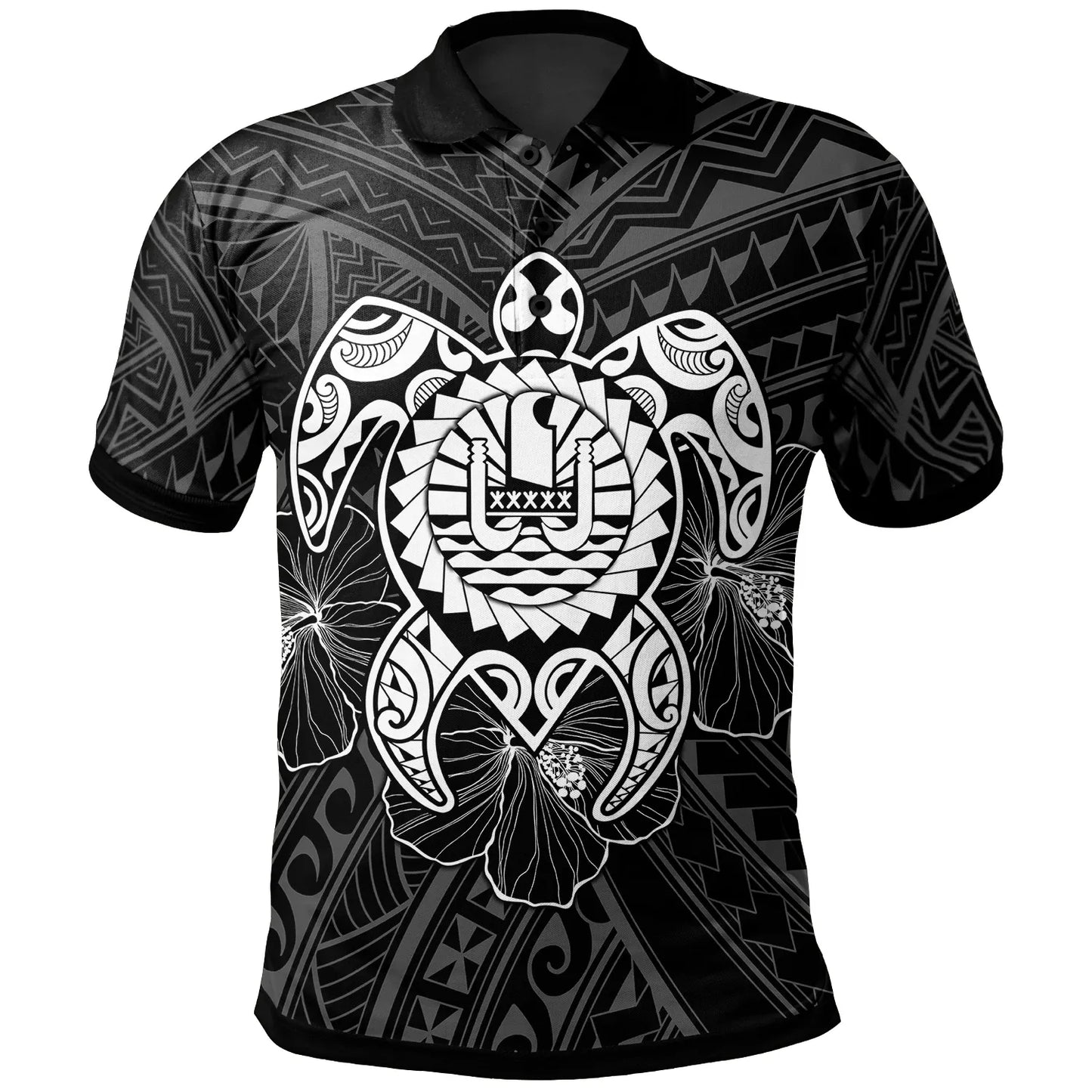 Tahiti Polynesian Polo Shirt - Vintage Polynesian Turtle (White)