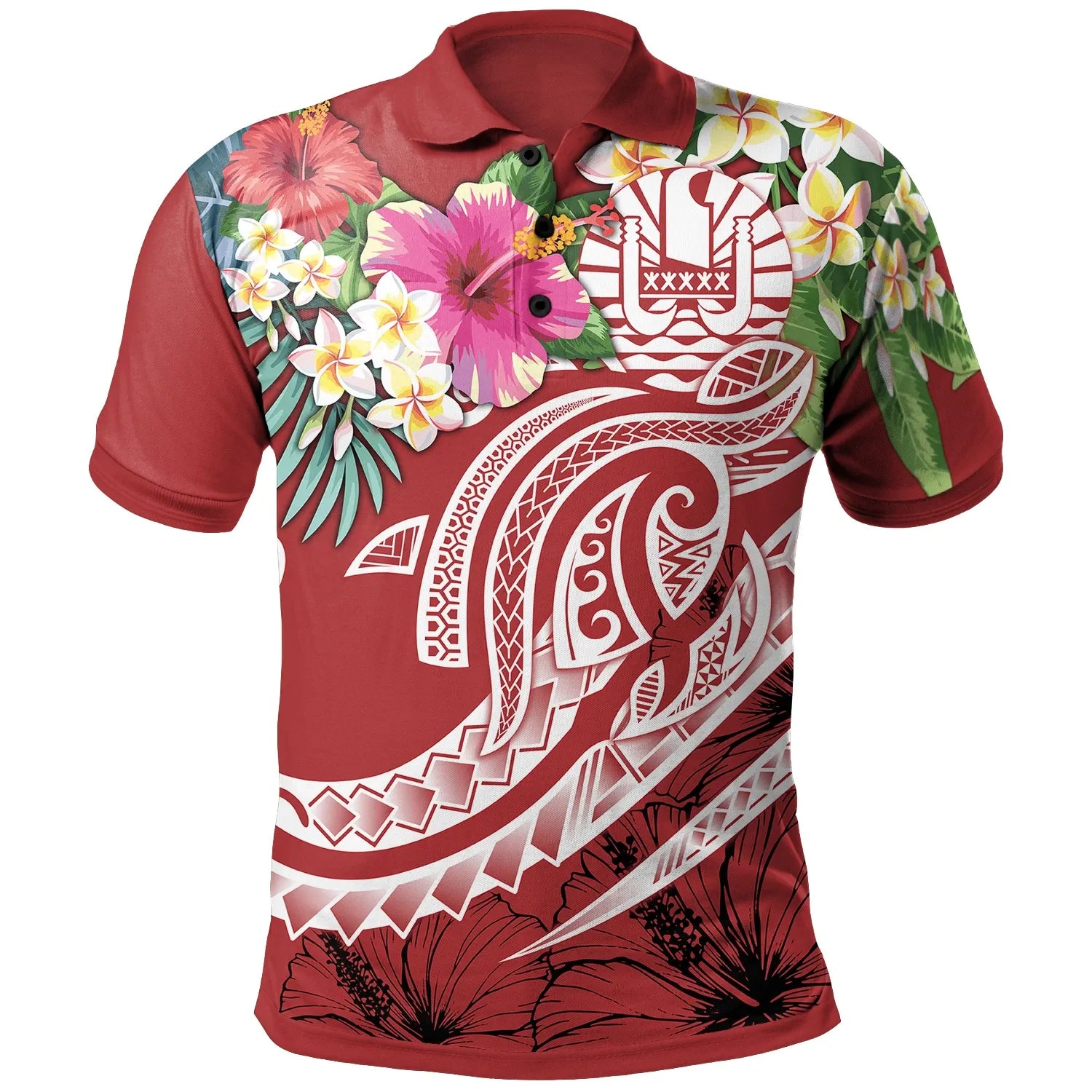 Tahiti Polynesian Polo - Summer Plumeria (Red)