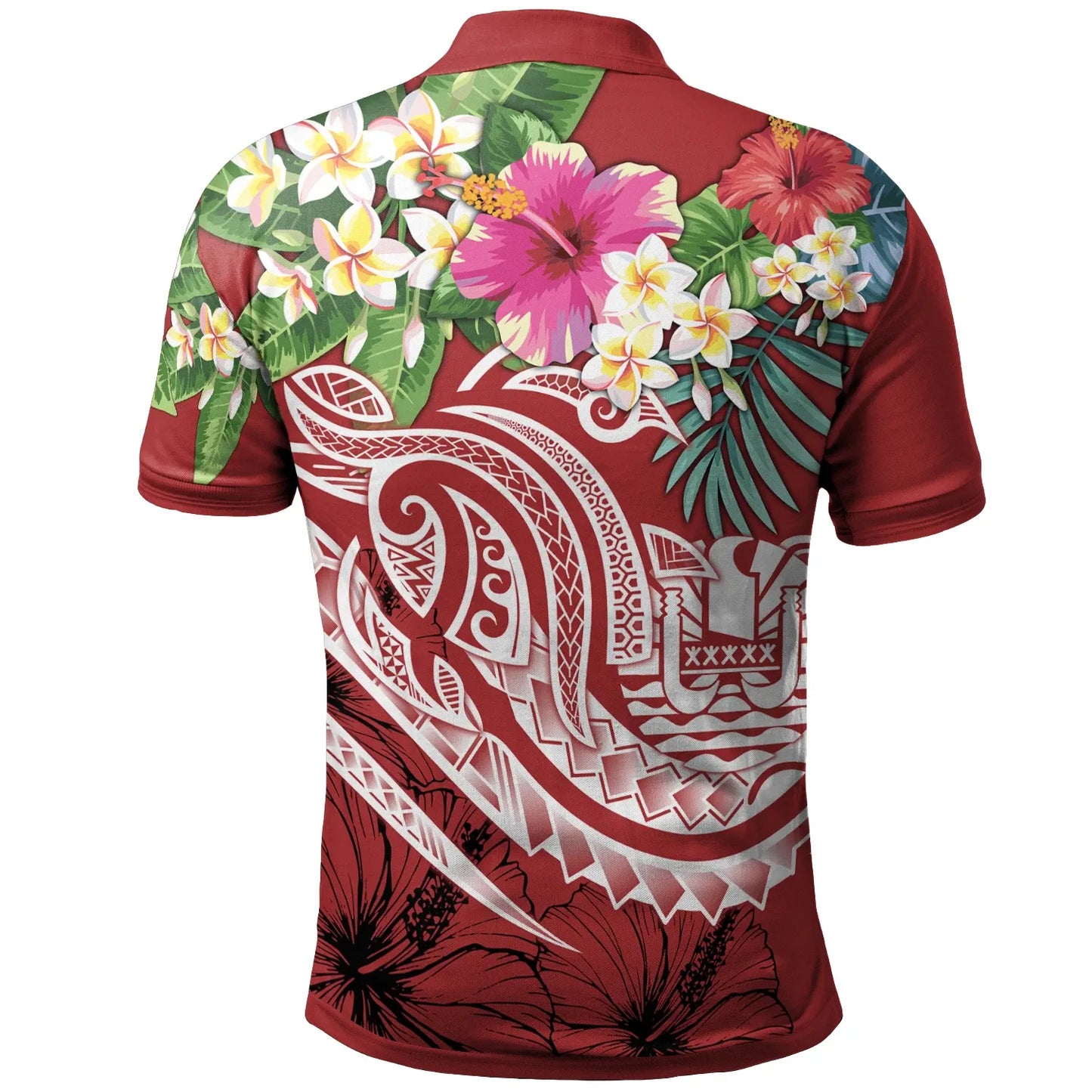 Tahiti Polynesian Polo - Summer Plumeria (Red)
