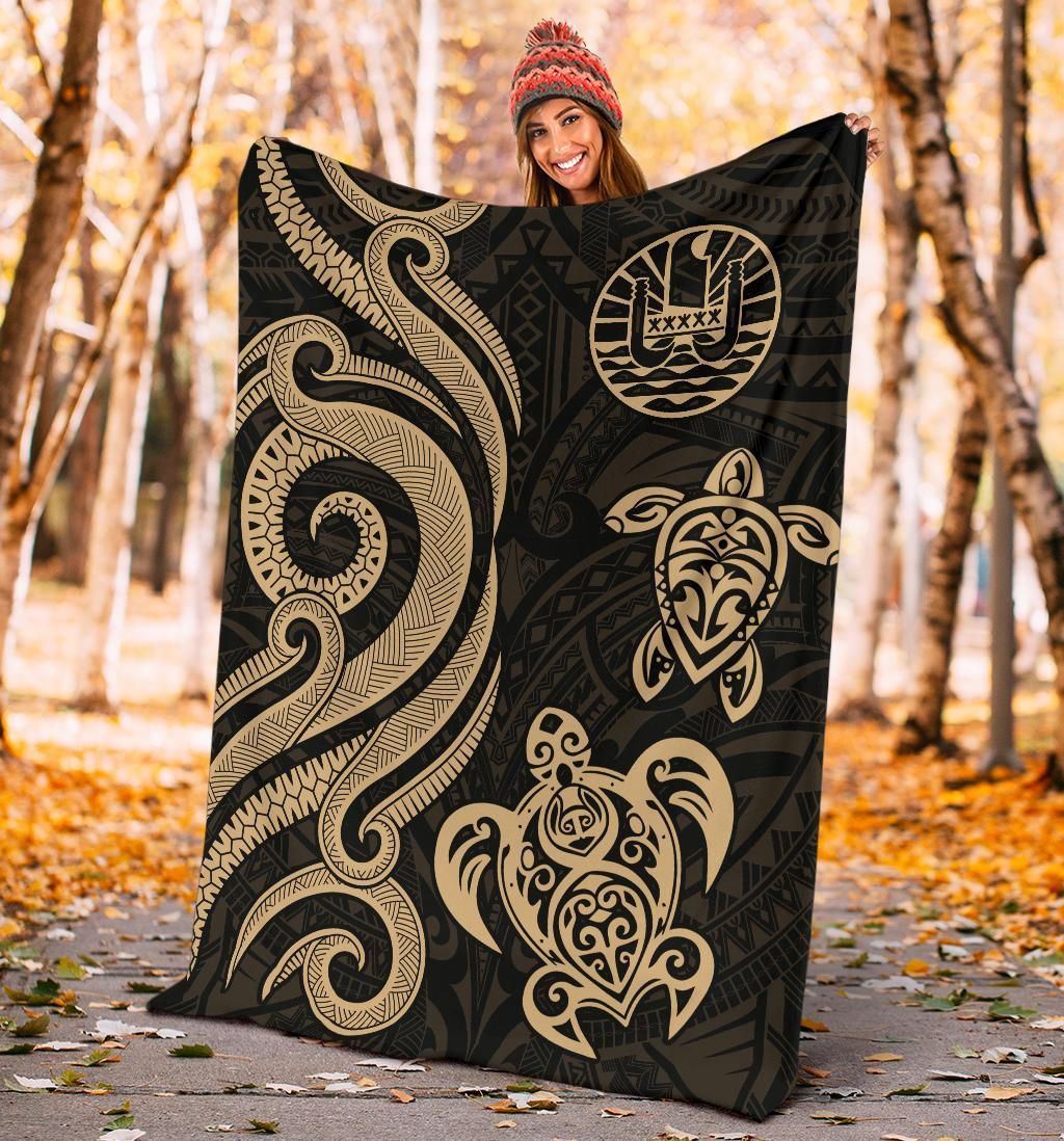 Tahiti Polynesian Premium Blanket - Gold Tentacle Turtle