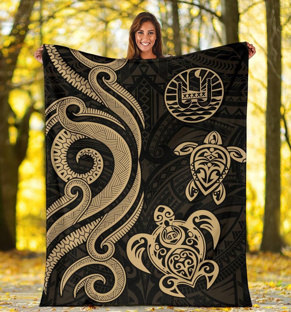 Tahiti Polynesian Premium Blanket - Gold Tentacle Turtle