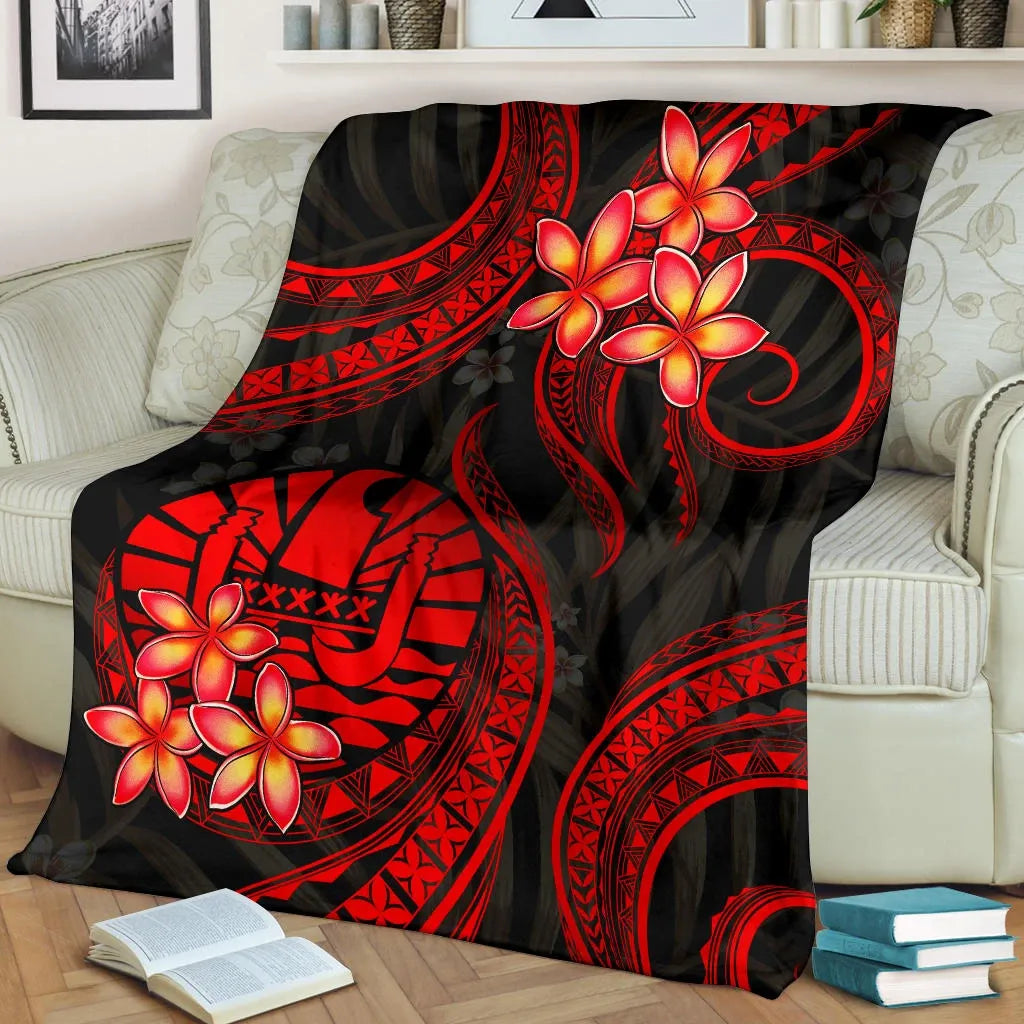 Tahiti Polynesian Premium Blanket - Red Plumeria